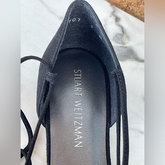 Stuart Weitzman Black Gilligan Suede Lace UpPointed Toe Flat size 9 - Picture 3 of 7